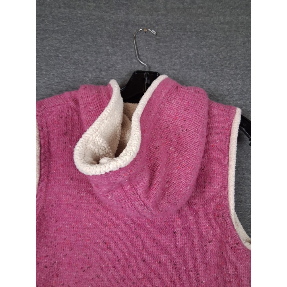 LL Bean Womens Jacket M Pink Knit Fleece Lined Lambswool Hooded Vest 271805 - Picture 7 of 7